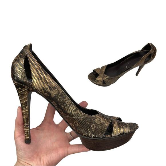 BCBGMaxAzria Stilleto Snake Print Leather Shoes 9 - Picture 2 of 15